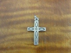 Cross with Stamped Design Sterling Silver 925 Pendant or Charm