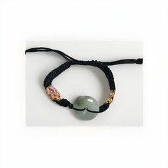 Handcrafted Adjustable Cord Bracelet Green Jade A Round Charm Beaded Pink Gold