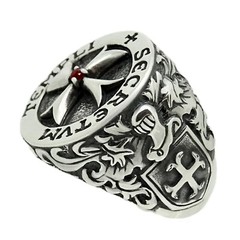 Knights Templar Crusader Masonic Silver 925 Men’s Ring Maltese Cross Shield