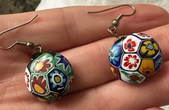 Glass Of Venice Italian Murano Glass Earrings Dangle Round Multicolor Millefiori