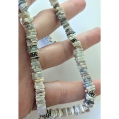 Sterling Silver Square Australian Opal Heishi Bead & Sea Glass Pendant Necklace