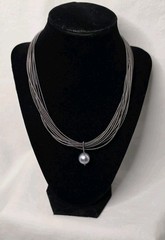 Sea Lily Multi Strand Piano Wire Necklace with Faux Pearl Accent 18″