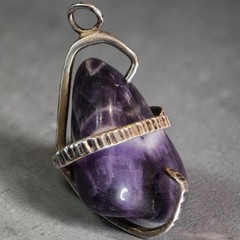 Vintage Artisan Amethyst Nugget Pendant Silver Tone Handmade Gemstone 2″