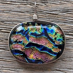 Dichroic Glass Pendant Silver Wire Wrapped Jewelry Gold Pink Cobalt Blue Green