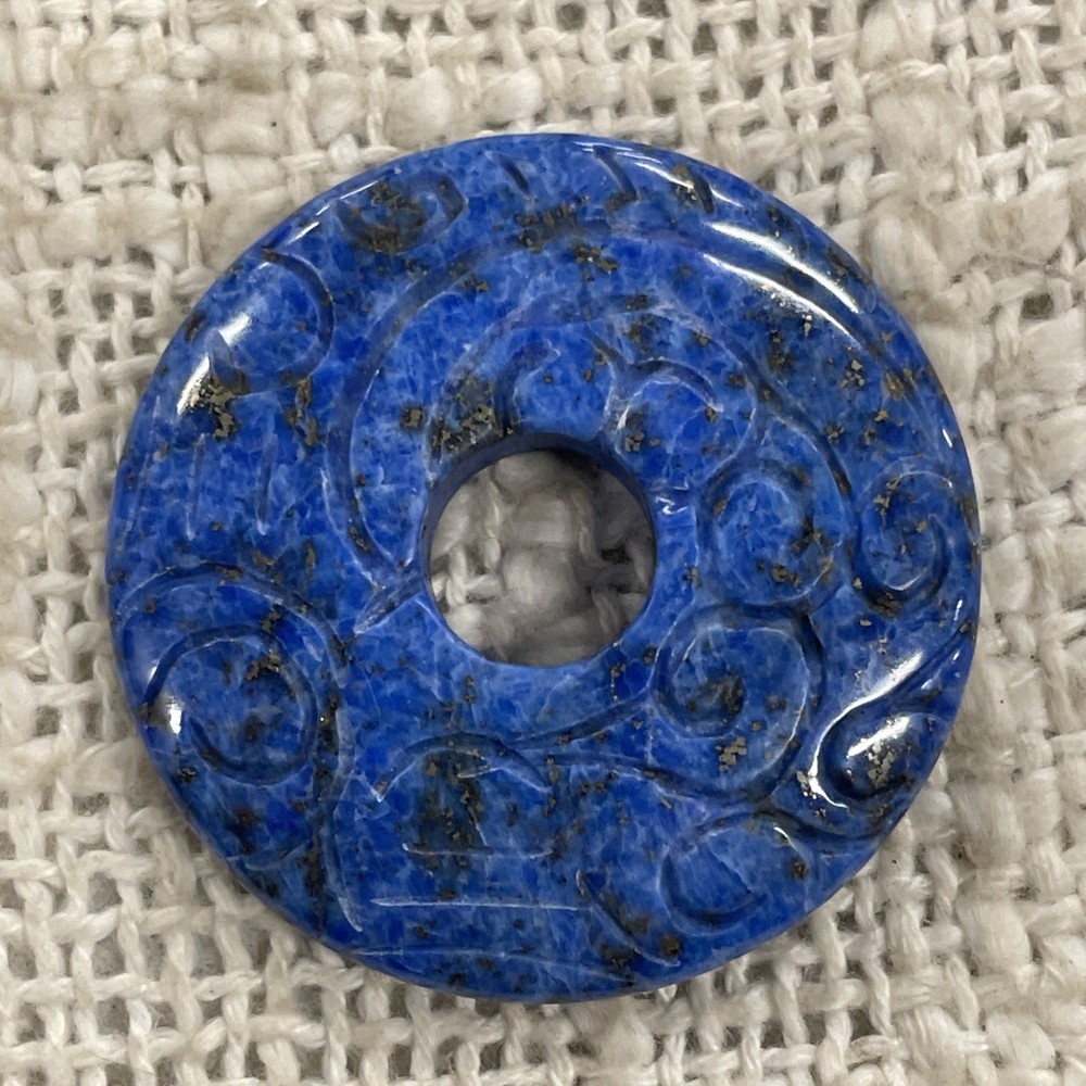 Carved Lapis Lazuli Donut Bead Pendant