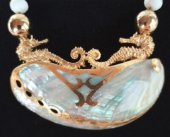Vintage ? Unique Shell MOP ? Bead Seahorse Necklace & Earrings Set Lot Artisan
