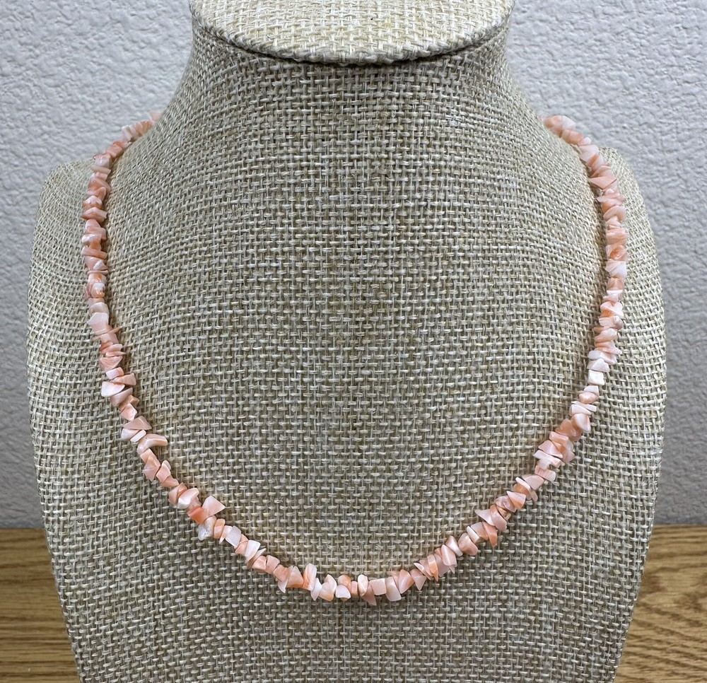 Coral Chip Choker 16″ Necklace Snap in Hook Clasp Peachy Orange Delicate