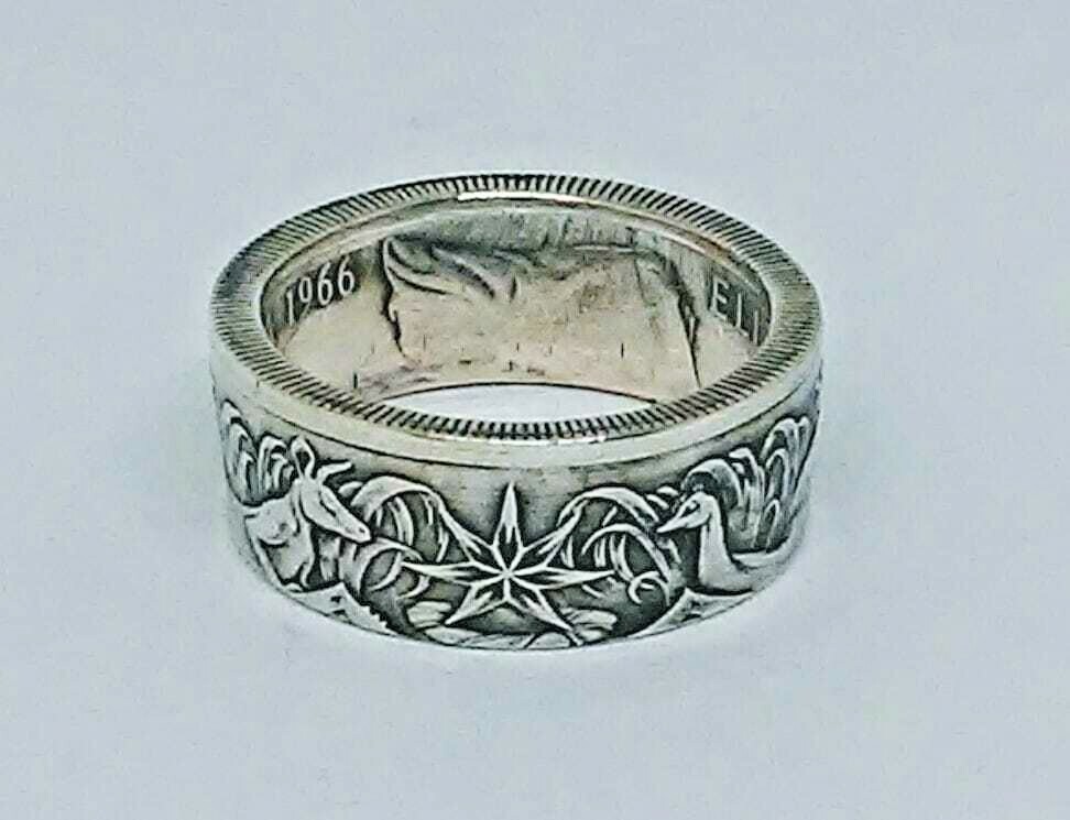 Coin ring MADE from AUSTRALIAN SILVER Half Dollar Antique finish in size 9-14