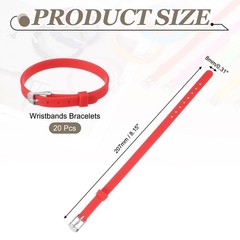 20 Pack Slide Bracelet Wristband 8.2 x 0.3” Silicone Adjustable Bracelet Red