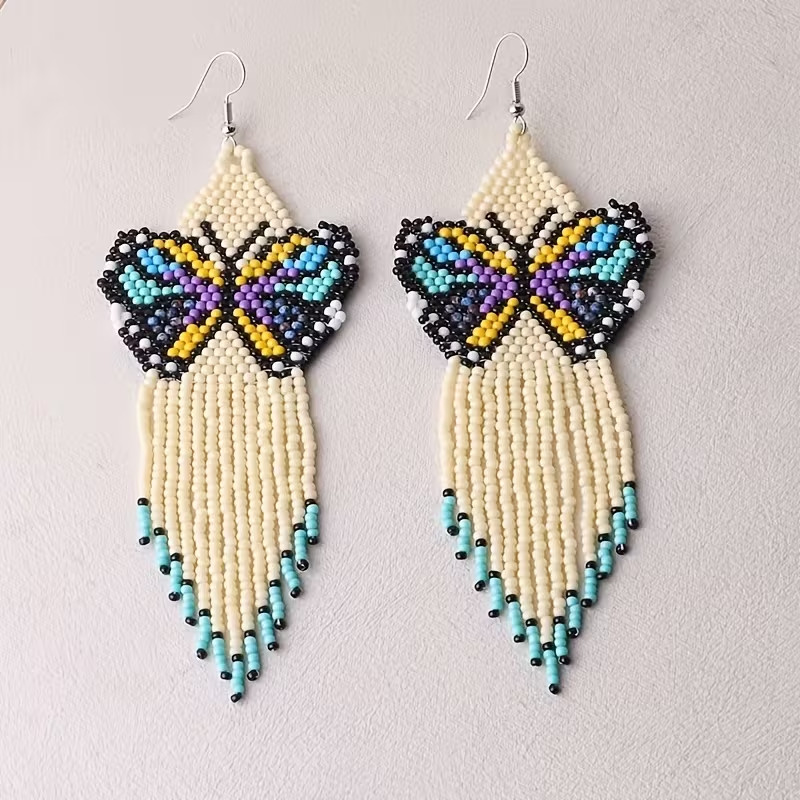 Handmade Seed Bead Fringe Earrings – Long Tassel Beaded Jewelry for Women