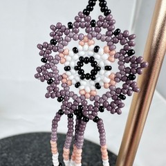 Handmade Mandala Seed Bead Dangle Earrings Purple Black White Peach Boho 2.75″