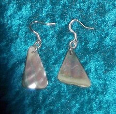 SHELL EARRINGS, ABALONE SHELL, STAINLESS STEEL PIERCED SHEPHERDS HOOK, AUSTRALIA