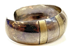 Vntg Taxco Mexico Sterling Silver With Gold Accents Cuff Bracelet- 6″ – 24.7g