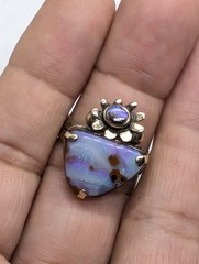 Australian Solid Boulder Opal Recycled Artisan Made 9ct Gold Ring Sz8 .A30b