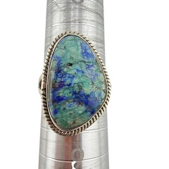 Sterling Silver Azurite-Malachite Artisan Statement Ring Size 8