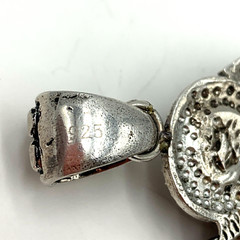 Sterling Silver Pendant Carved Goddess Face Faceted AB Rhinestones
