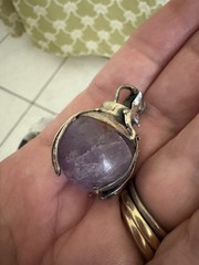 Artisan Signed Amethyst And Sterling Silver 925 Dolphins Seahorse Lapis Pendant