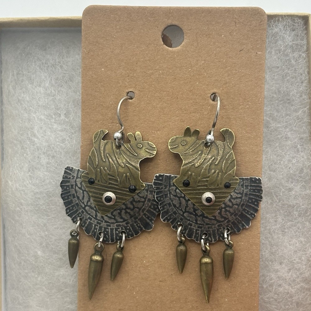 Jane Carpenter Millodot Mixed Metal Sterling Silver Brass Figural Earrings Dangl
