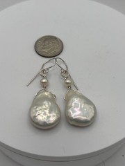 Handmade Artisan White Freshwater Pearl Earrings in Sterling Silver