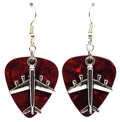 Airplane Charm Guitar Pick Earrings – Choose Color – Handmade in USA
