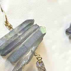 Aura quartz crystal dangle earrings. 14k Wire Wrap.