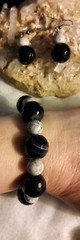 Artisan Dark Purple Agate Bracelet Size Small 2″ Dangle Earrings Set