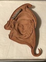 Handmade Brown Leather Sculpture Woman Female Head Face Pin Brooch Artistic Boho