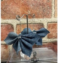 Handcrafted Denim Fabric Flower Earrings 3″ Dangle drop