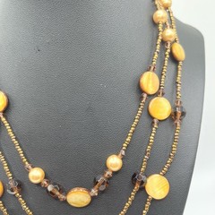 Golden Yellow Brown Mother of Pearl Seed Bead 3 Multi Strand Necklace 18″