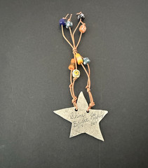Jes Maharry Shine Bright Metal Star Ornament Beaded Leather Cord Signed 2024