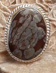 Artisan 925 Silver Brown Gray Agate Oval Ring Size 8.5