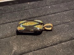 Handmade Dichroic Glass Pendant Black Copper Brown Glitter Shiny Abstract