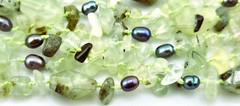 Prehnite & Freshwater Pearl 6-Strand Knotted Waterfall Necklace & Bracelet 3005