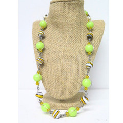 Handmade Lime Green Beaded Necklace Artisan Lampwork Wire Wrapped Statement