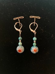 Handmade Floral Beaded Earrings Glass Flower Bead Jewelry Silvertone