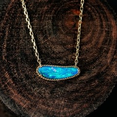Minimalist Australian Black Opal Necklace 14K Yellow Gold