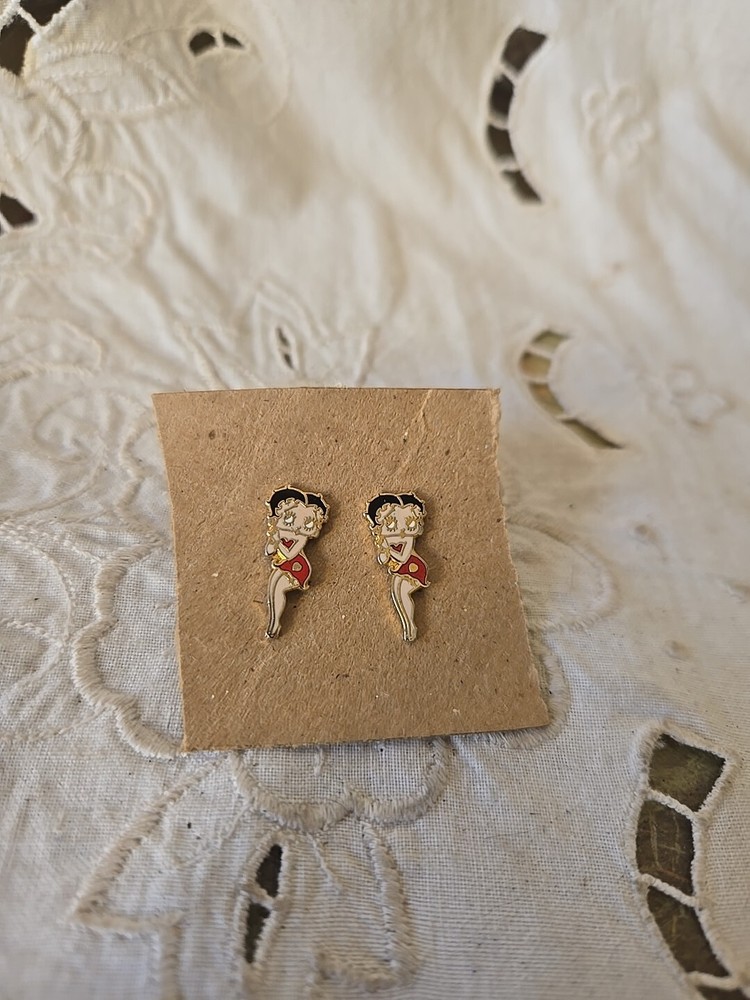 Vintage BETTY BOOP Stud Earrings Metal with Enamel RARE