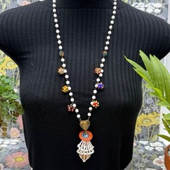 Adorned Crown Jewelry assemblage vintage white glass lamp work bead necklace