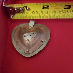 Mixed Metal Puffy Heart, Steampunk, Brutalist Pendant Artist Signed 2″ EUC