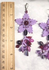 Handmade Beaded Flower Dangle Earrings with Seed Beads. Purple Color