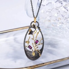 Natural Rhodolite Garnet 925 Sterling Silver Secret Garden Pendant Necklace Gift