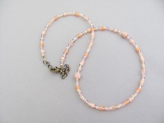 Peach Choker Necklace Seed Bead Multi Shape Boho Summer Antiqued Brass