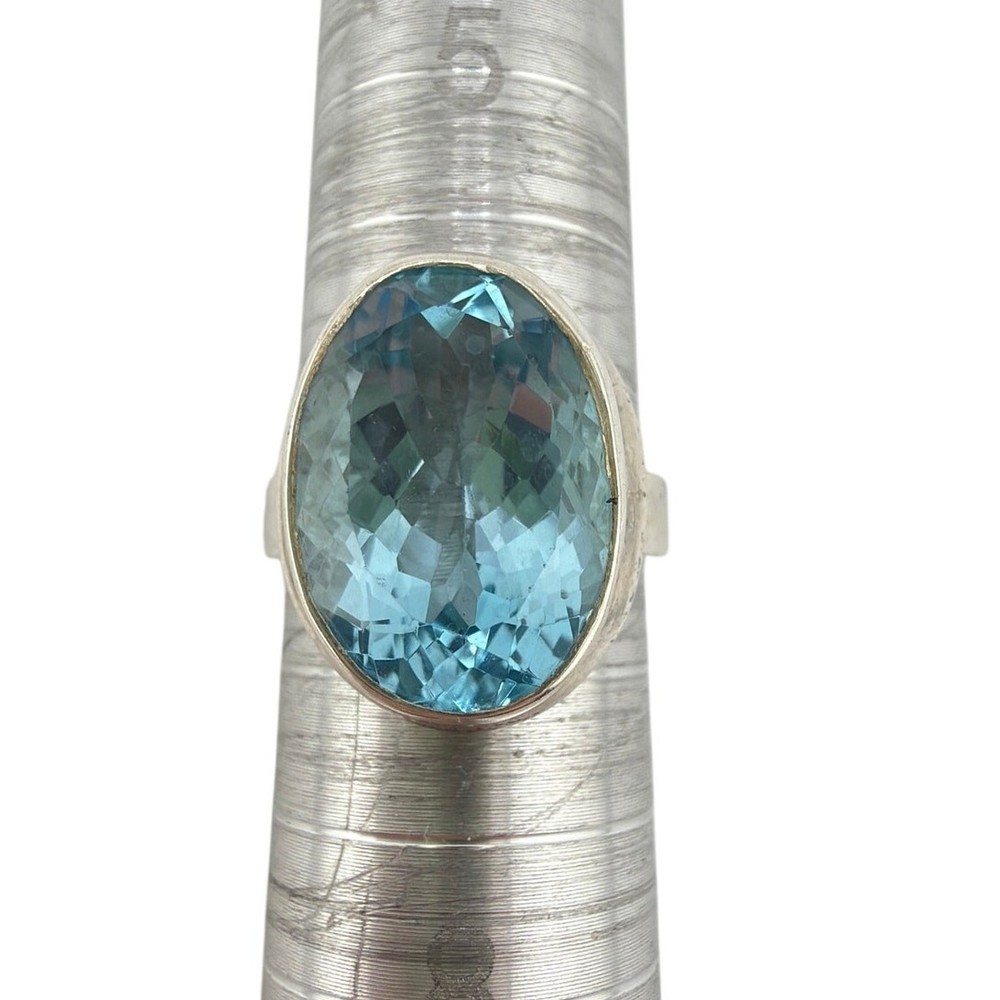 925 Sterling Silver Faceted Blue Topaz Aquamarine Ring Size 6.5