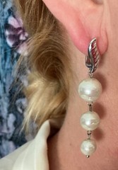 Handmade Stylish White Freshwater Pearl Drop Dangles Earrings 925 Silver Leaf