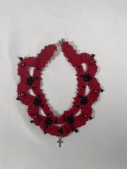 Vintage Handmade Goth Crochet Black White & Red Choker Necklace Set by Odythia
