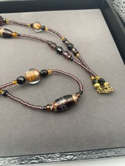Stunning MeiFa LONG Glass Beaded Brown, Maroon and Amber Women’s Necklace