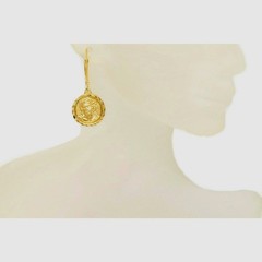Solid Christ Face 15mm Medal Earrings Lever Back Authentic 1/20 -14K Gold Filled
