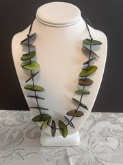 Mixed Green Brown Tagua Nut Flat Handcrafted Adjustable Necklace Jewelry