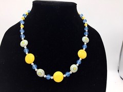 19″ Yellow Agate Necklace, Handmade Cloisonné, Silver-filled, Czech Glass, LJN18