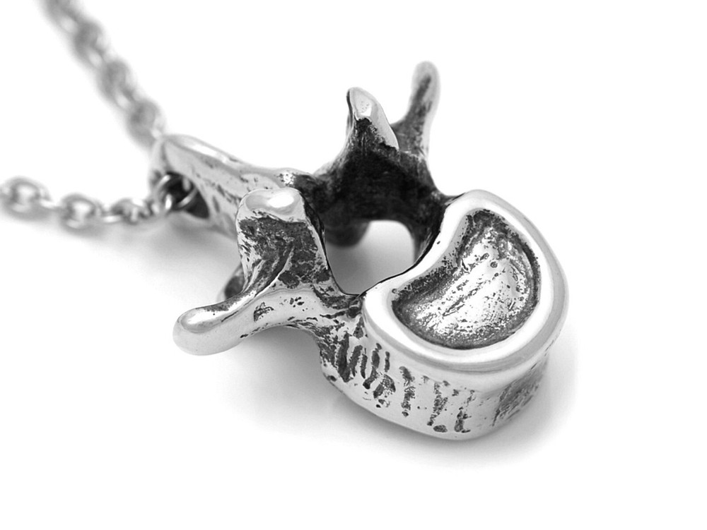 Lumbar Vertebrae Pendant Necklace Handmade in Pewter on Stainless Steel Chain